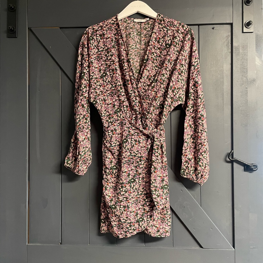 Lush Olive Floral Dress with Pink and Purple Blossoms